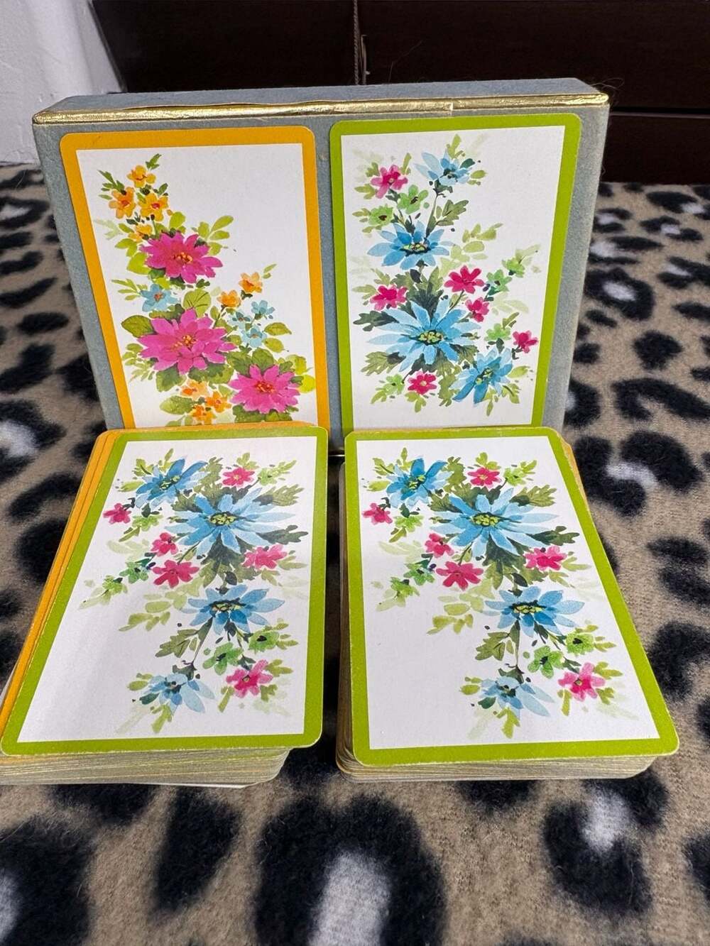 Vintage Congress Playing Cards Cel-U-Tone Finish Floral Bouquet Double Deck in B